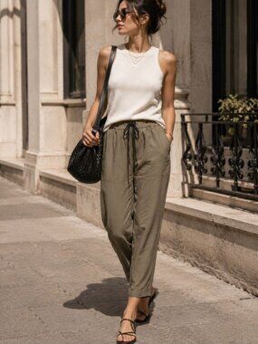 Babaton Linen Blend Pull On Pants Size S Relaxed Minimalist Trousers Office Chic